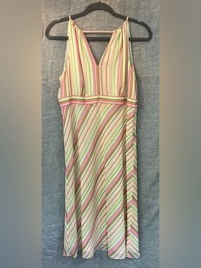 Vintage Y2K LOFT Striped Dress in Hot Pink and Lime Green Stripes, size 12.